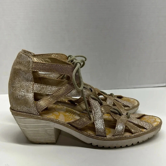 Fly London Want Sandals Heeled Lace Up High Heels Metallic Gold Size 40 9 9.5 - Picture 3 of 10